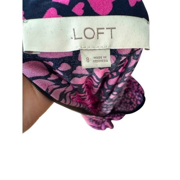 Loft Heart Print Long Sleeve Mini Dress Black Pink Smocked Cuffs Back Zip Small - Picture 7 of 7